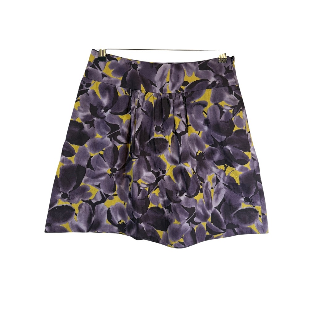 J.Crew Purple Yellow Floral Cotton Mini Skirt Size 2 Pockets Side Zip RN77388